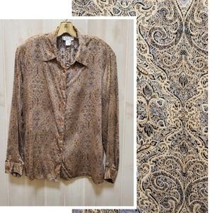 100% Silk ERENA Brown Paisley Blouse Vintage Retro Print Size 18W
